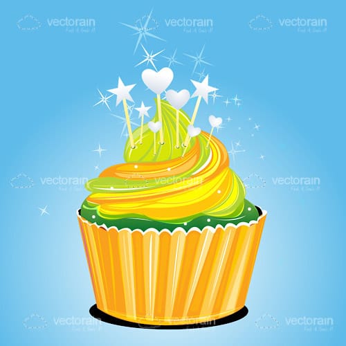 Delicious Cupcake with Yellow Icing and Decorations